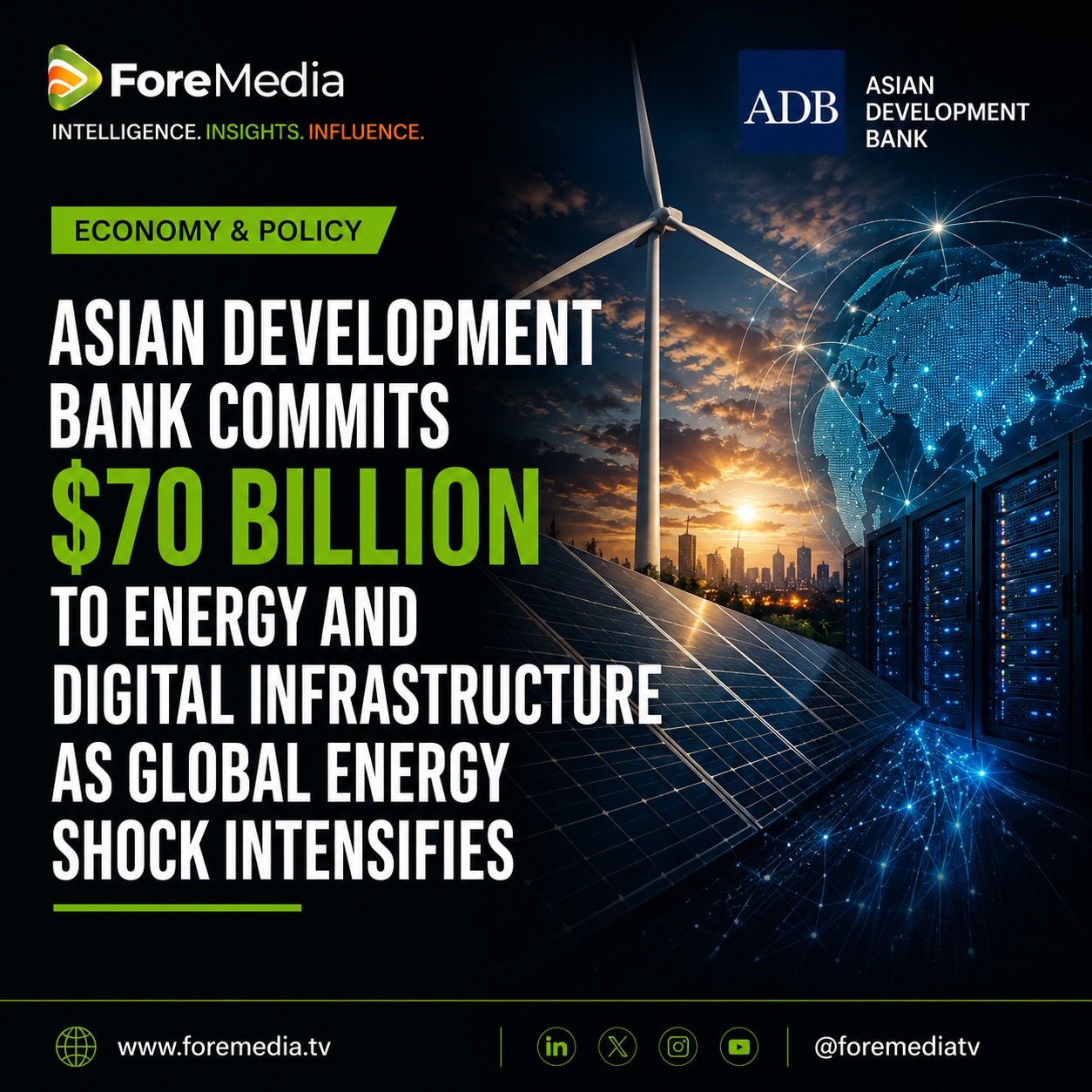 Asian Development Bank Commits $70 Billion to Energy and Digital Infrastructure as Global Energy Shock Intensifies